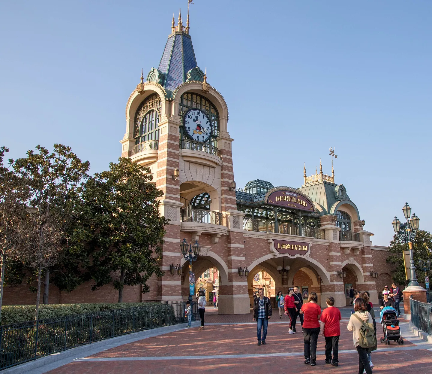 Shanghai Disneyland main entrance clock tower and entry plaza